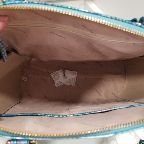 SOLD! NWT Brahmin Large Duxbury Croc Embossed Leather Satchel Blue Topaz 💙💕 - Picture 12 of 16